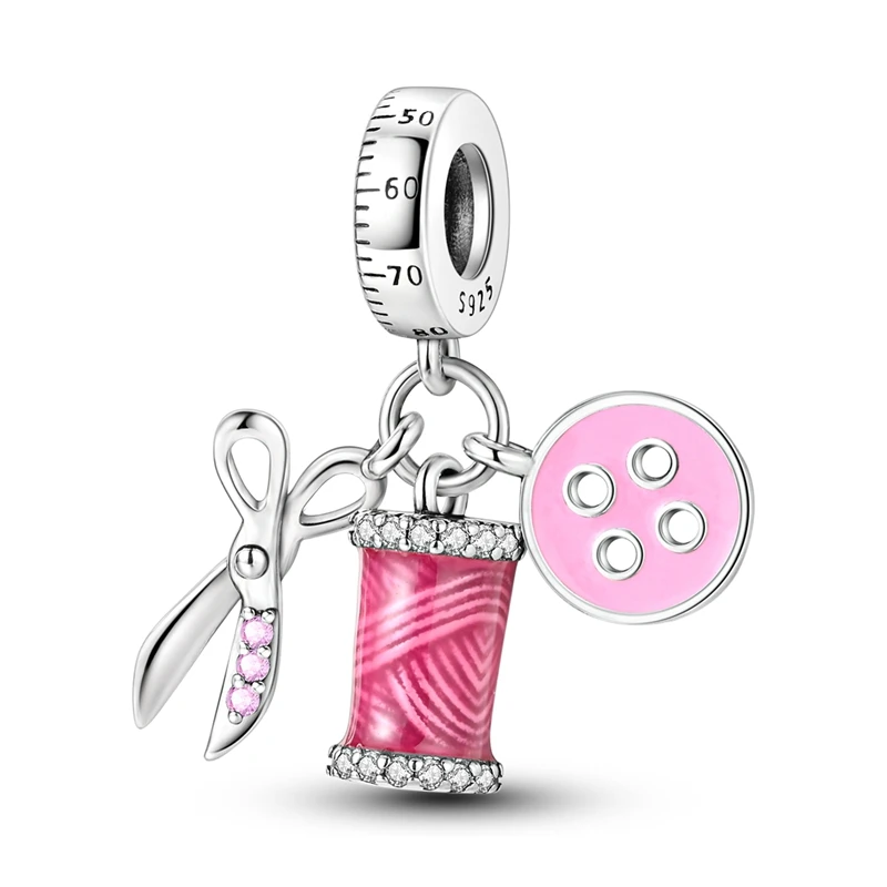 Charms 925 Sterling Silver Scissors Buckle Spool Clothing Design Charms Beads Fit Pandora Original Bracelet Fine DIY Jewelry New