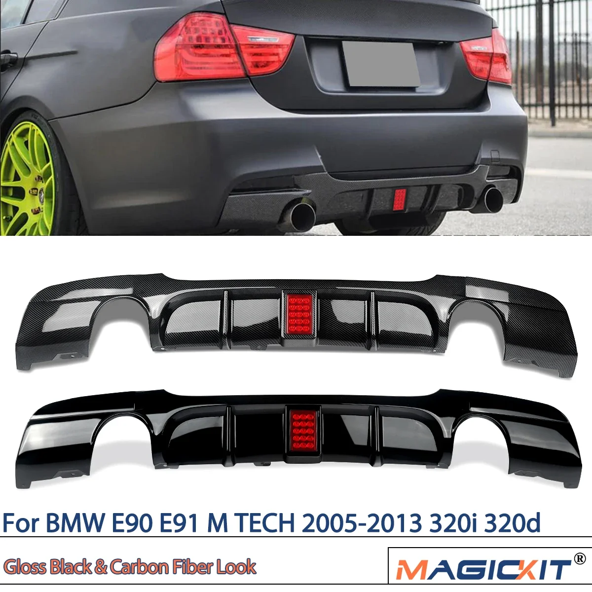 

MagicKit Rear Diffuser for Bmw E90 E91 320i 320d 325d 330d 335i M TECH 2005-2013 Rear Bumper Lip M Sport Bodykits Tuning