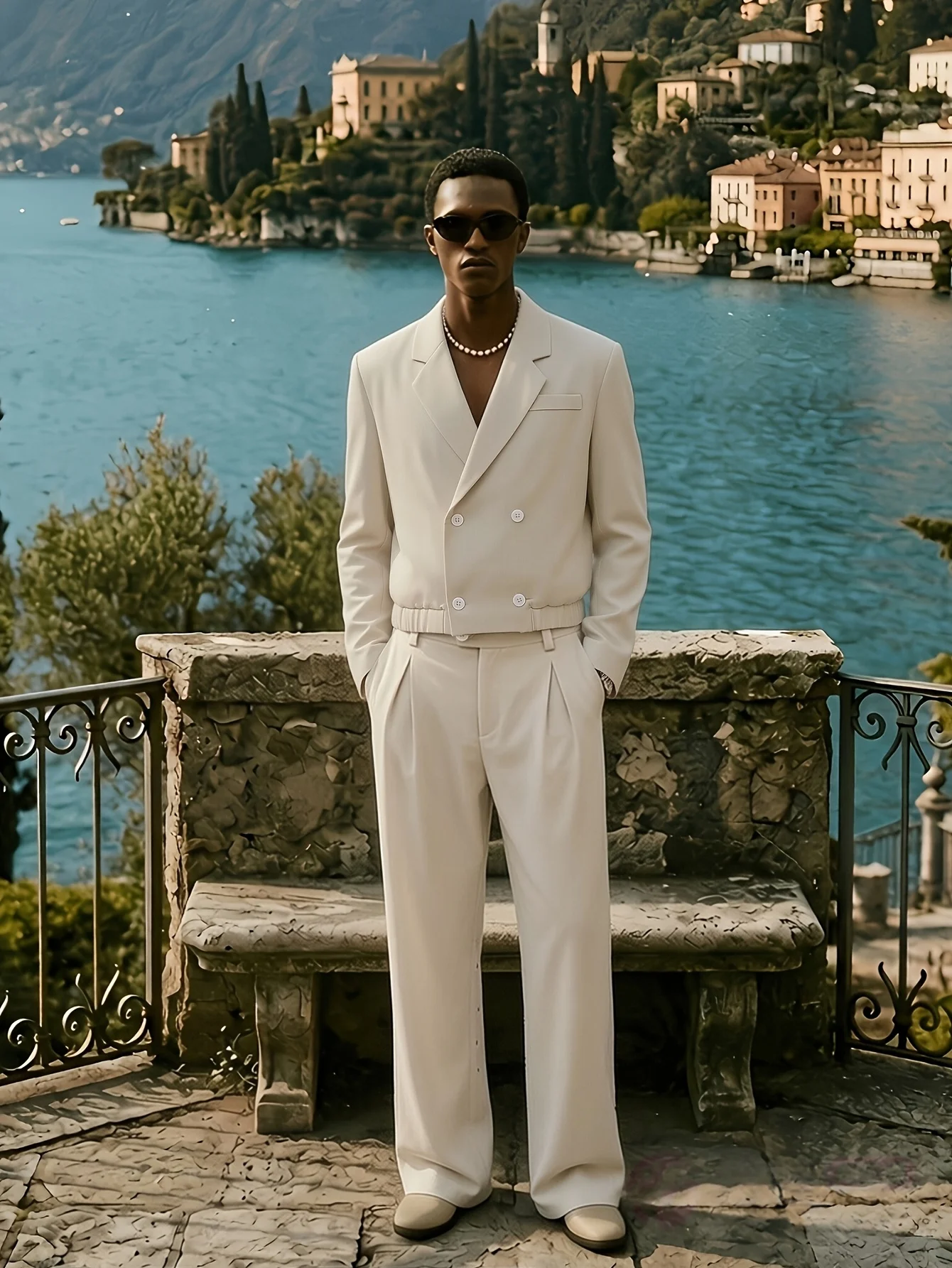 Conjunto de Traje Blanco Cruzado para Hombre, Blazer Casual de Verano, Pantalones de Pierna Ancha, Atuendo de 2 Piezas para Vacaciones, Bodas y Fiestas