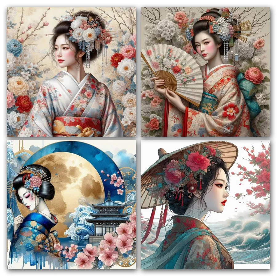 Diy 5d Diamond Painting New Kimono Woman Geisha Japanese Full Mosaic Embroidery Rhinestone Picture Jewelry Cross Stitch Kits