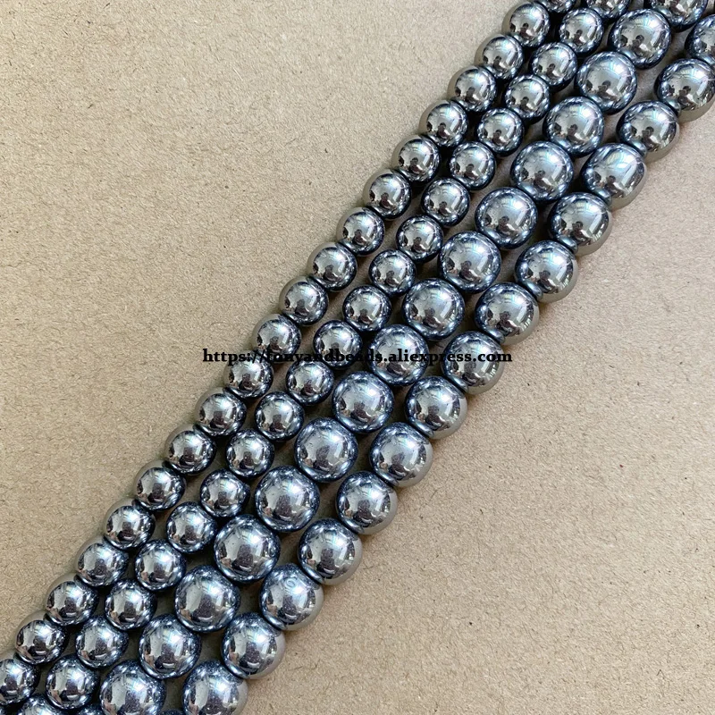 Natural Stone Dull Silver Plated Hematite Round Loose Beads 4 6 8 10 MM 15\