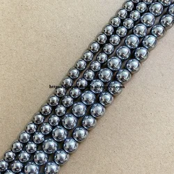 Natural Stone Dull Silver Plated Hematite Round Loose Beads 4 6 8 10 MM 15