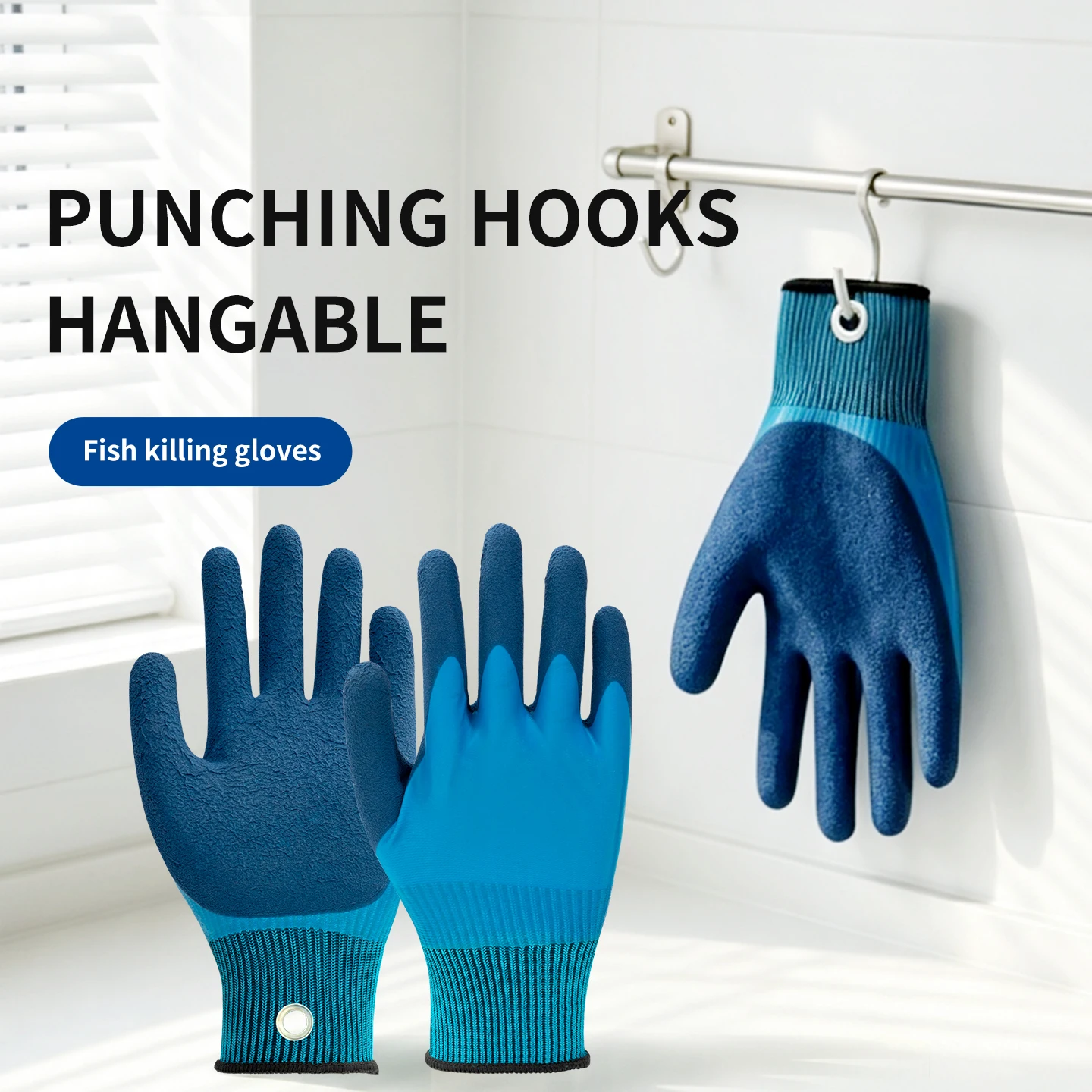 Fish Cleaning Gloves Double Layer Waterproof Durable Wear Resistant High Elastic Wrist Hanging Hook Hole