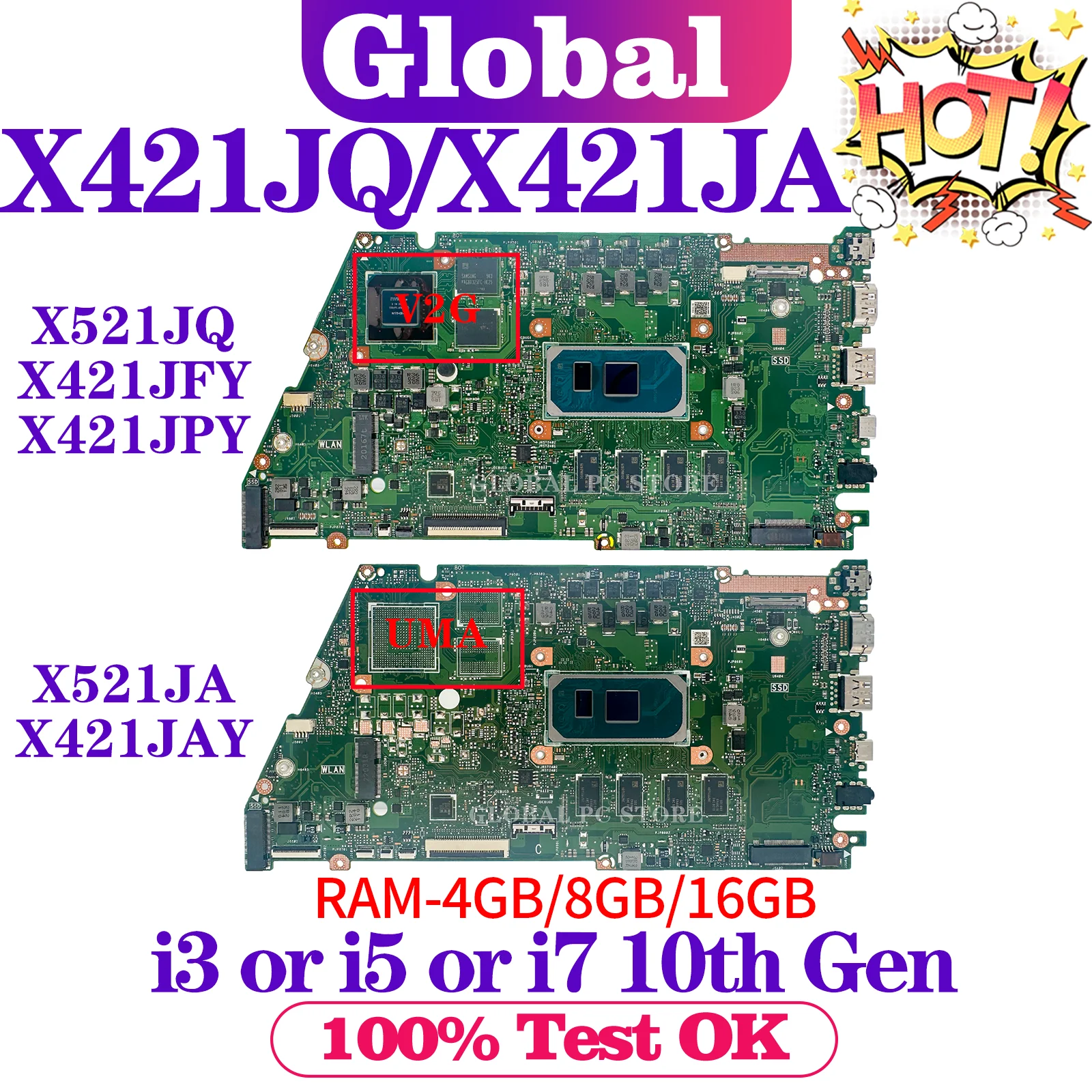 

X421JA X421JAY Mainboard X421JQ For ASUS X421JFY X421JPY X421JQY X521JQ S433J S533J S5600J V4050J Laptop Motherboard