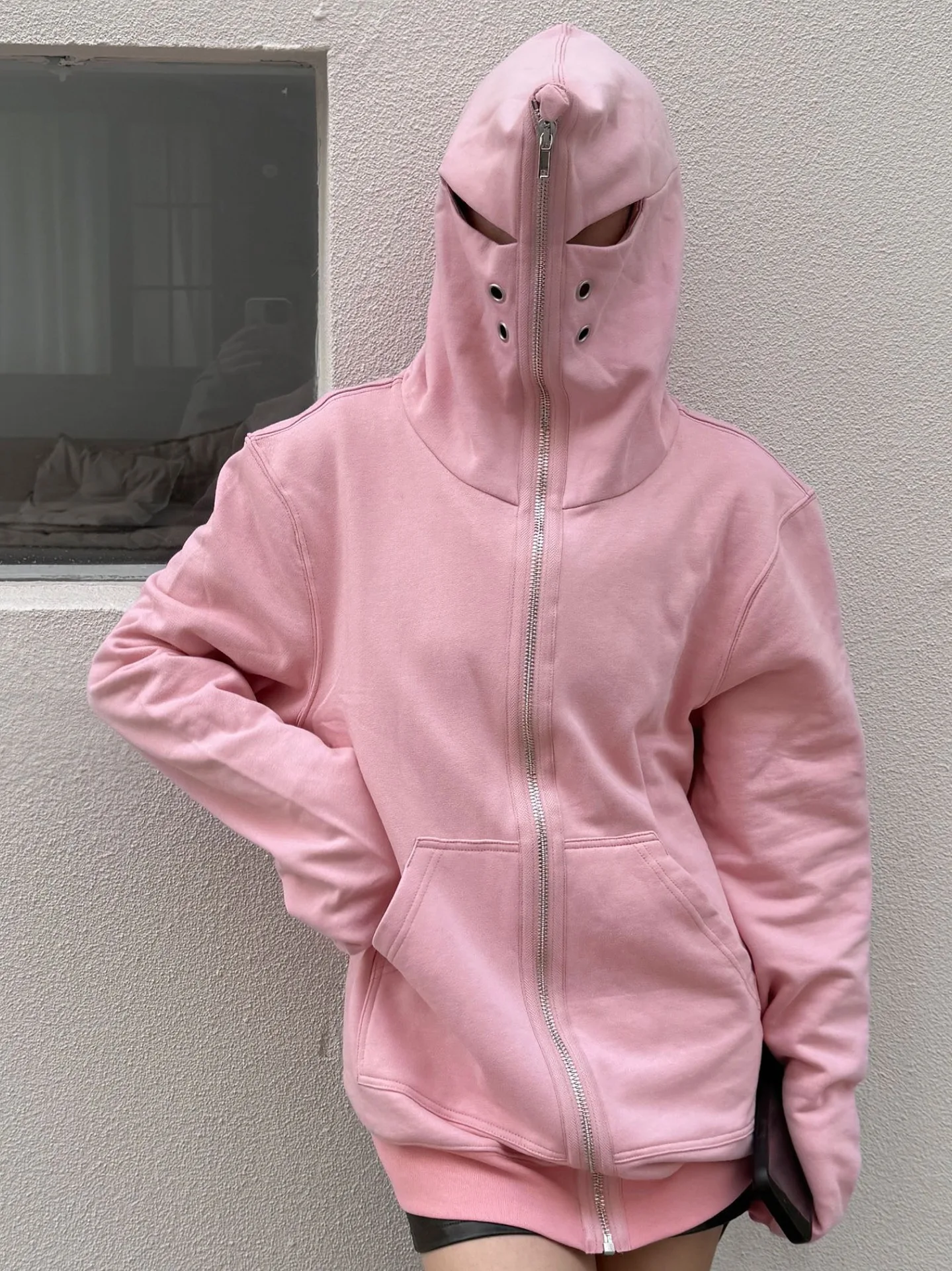 2025 Men's New Shark Shape Breathable Rooster Eye Hundred Hooded Zipper Knit Sweatshirt Jacket