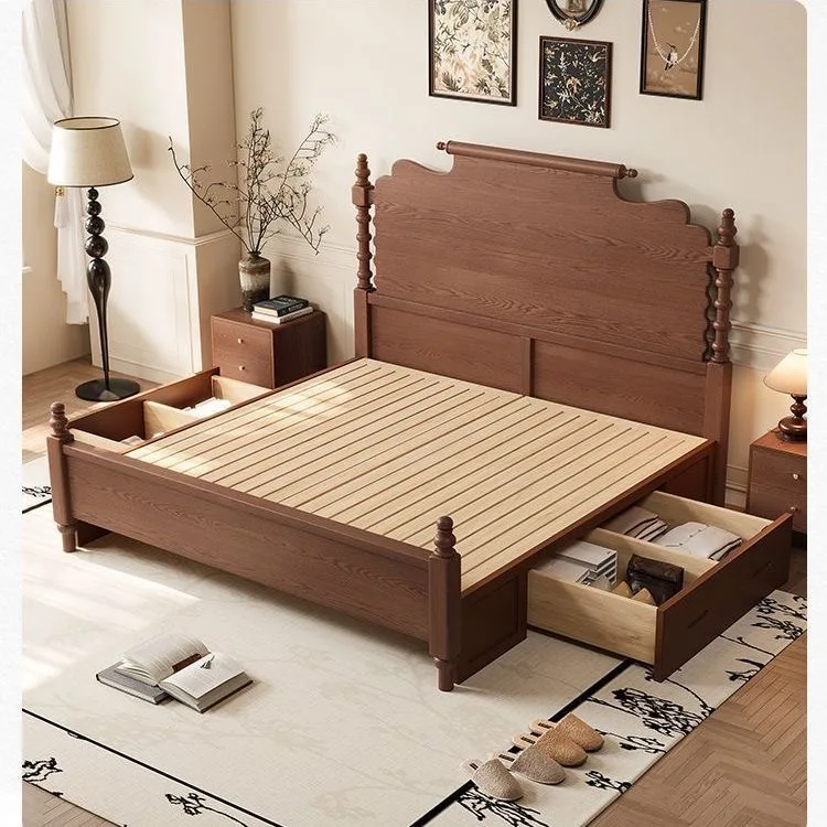 #Wholesale All Solid Ash Wood Bed with Storage Bed Box Modern Simple Soft Style for Hotel Bedroom Furniture for Home Use