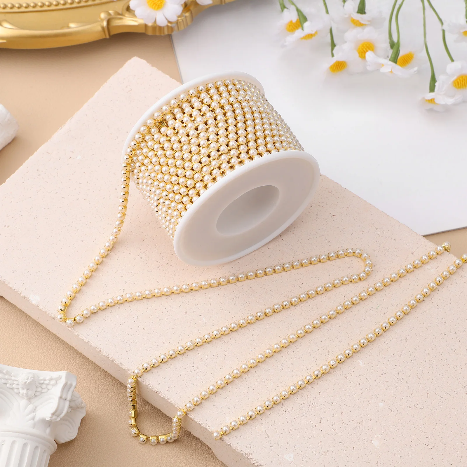 

1 Roll Pearl Chain Artificial Pearl Beads String Decorative Trim for Jewelry Making Crafts String of Pearls Beads Strand