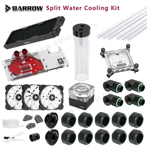 Barrow CPU\GPU Custom Water Cooling Kit Hard Tube+Water Block+Radiator+Reservoir+Pump+Fans+Fittings+Bending Tool, Liquid Cooling