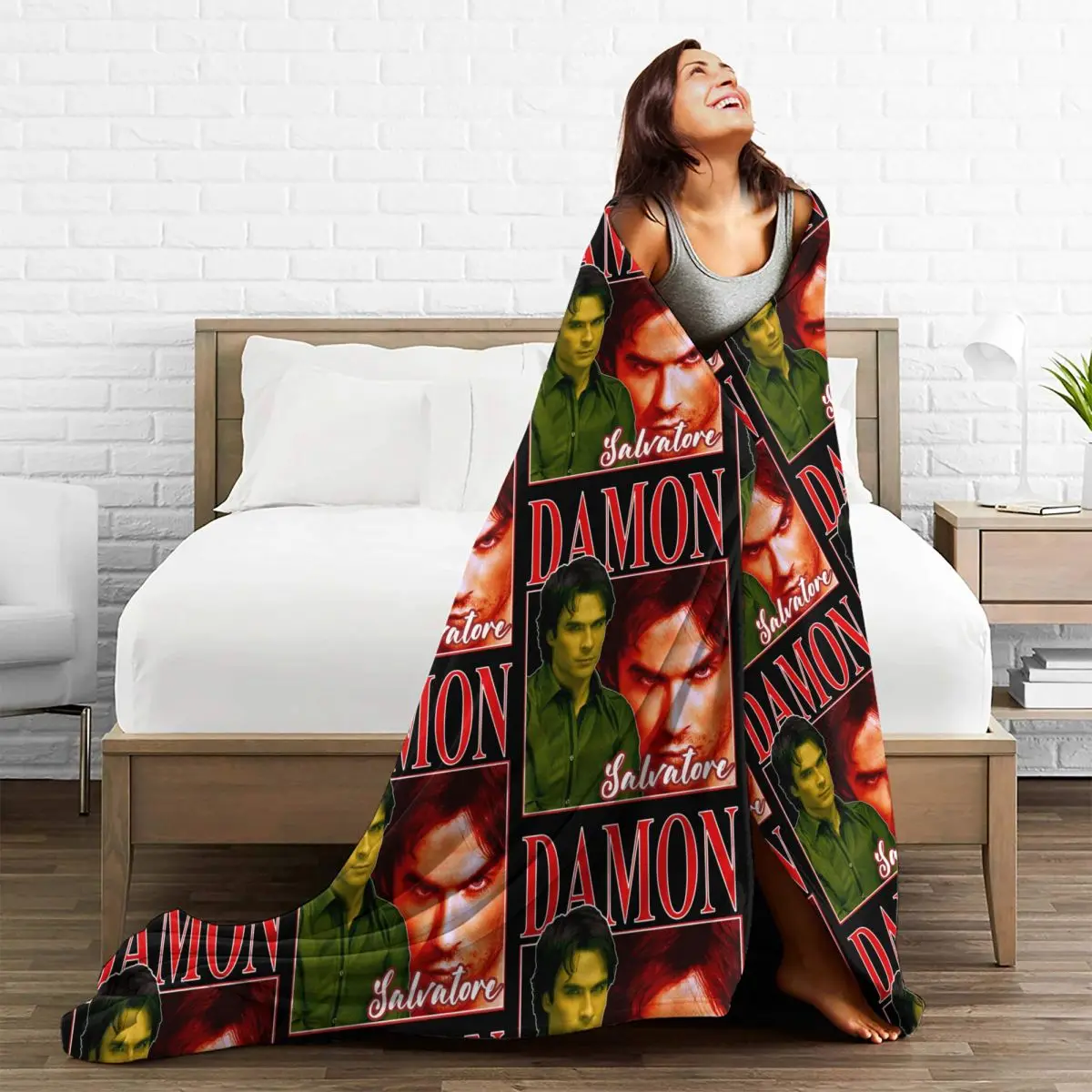 Damon Salvatore Blankets Flannel Winter The Vampire Diaries Ian Somerhalder Soft Throw Blanket for Bed Office Bedspreads