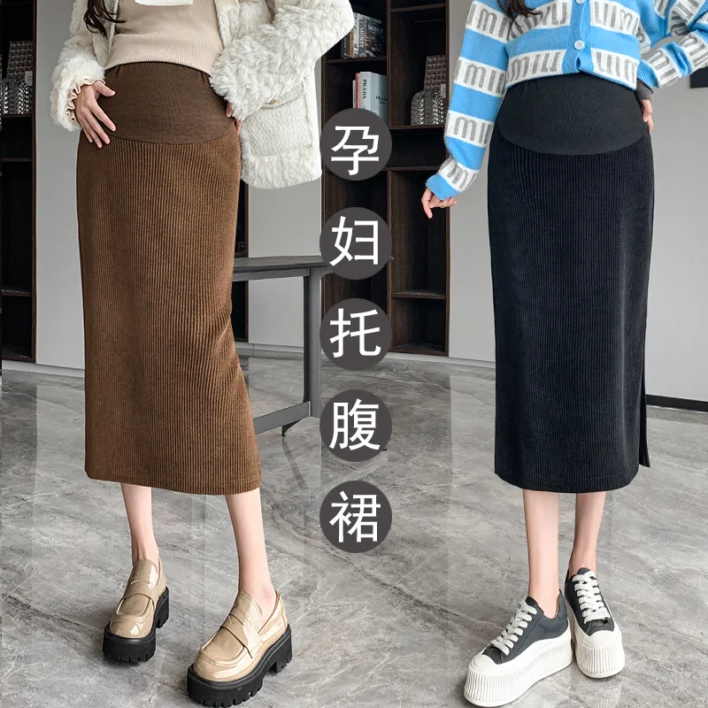 

Maternity Corduroy Skirt Pregnant Women Large Size Pregnancy Skirt New Arrival Long Fashion Knit Pleated Maternity Skirts