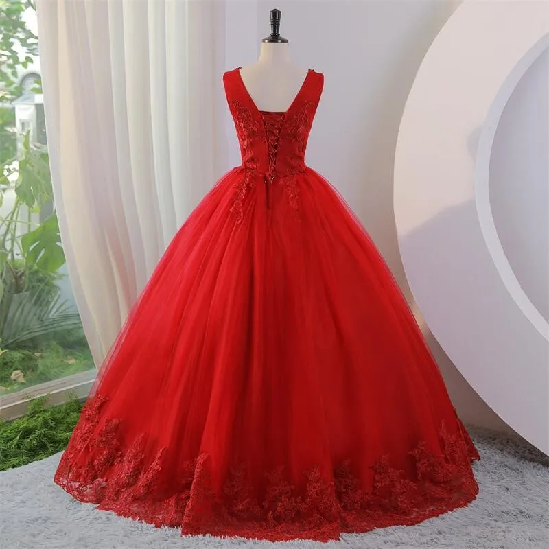 Ashley Gloria Sleeveless Quinceanera Dresses Claccis V-neck Party Dress Luxury Lace Ball Gown 10 Clolors For Women 2023 Vestidos