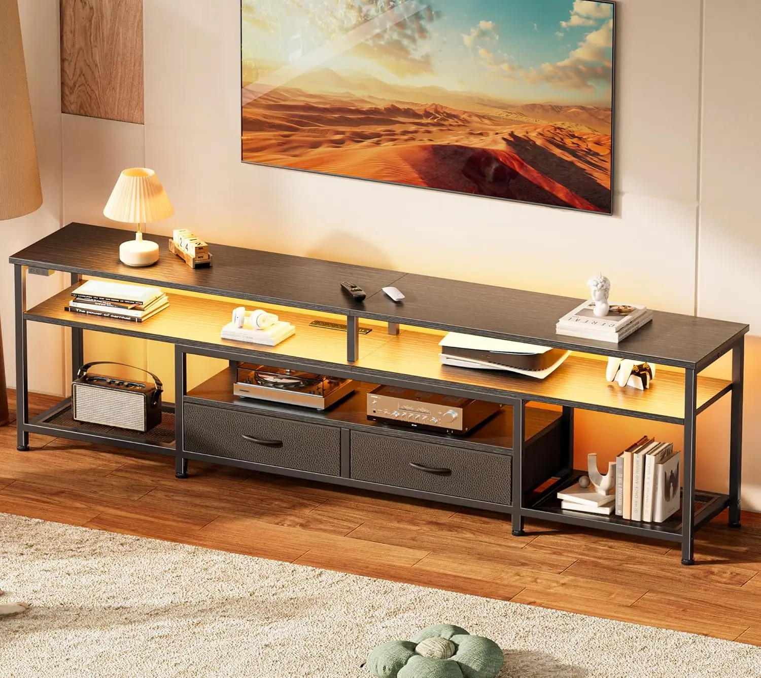 

TV Stand for 75 80 Inch TV, Entertainment Center with Power Outlets and LED Lights, 70.9 Inch TV Console for Living Room