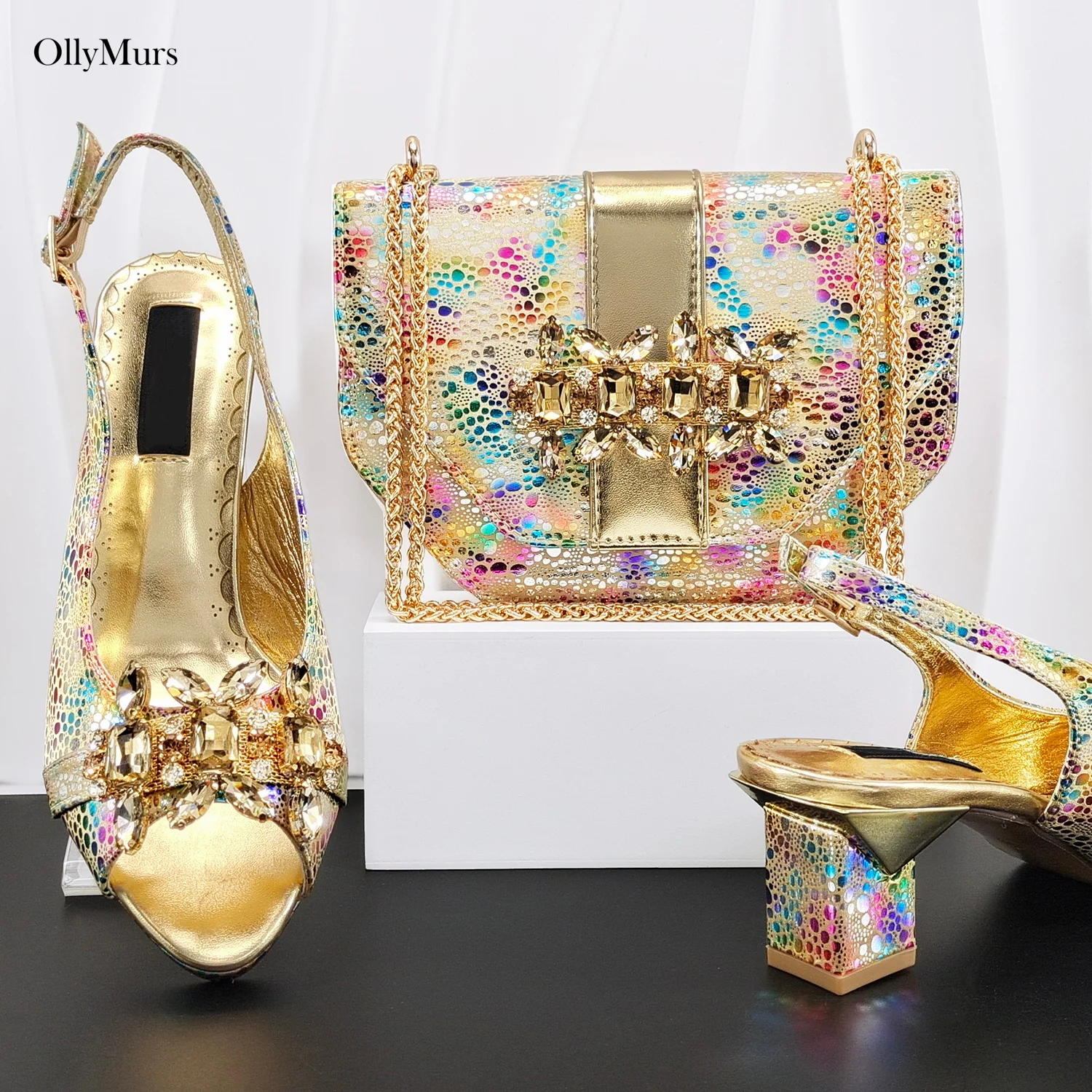 

Новинка: Женский комплект из туфель и сумки с камнями, последний дизайн, модные итальянские туфли на высоком каблуке и сумка в тон для вечеринок