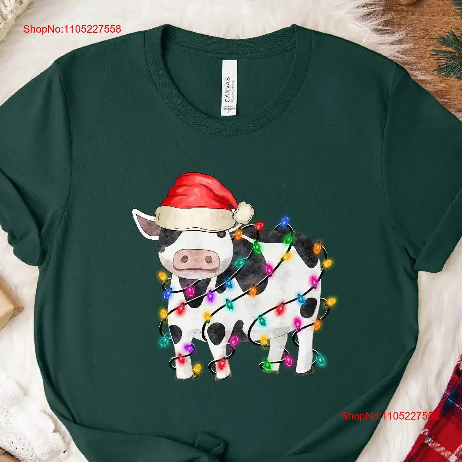 Cute Cow Christmas SweaT T Shirt 2024 Merry Festive Tree Design Holiday Apparel for Animal Lovers vintage Washed