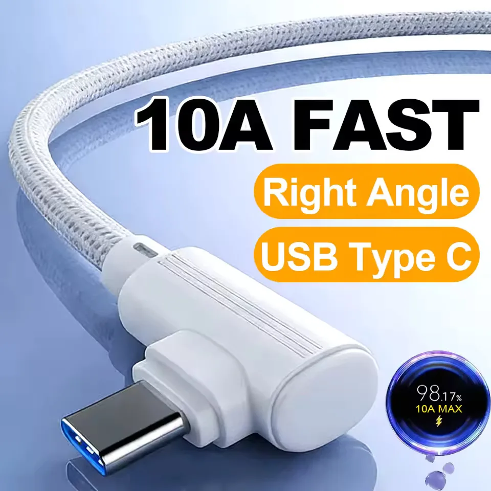 0.25/1/1.5/2/3M USB C Cable 240W 10A Super Fast Charging 90 Degree Elbow Data Cable for Samsung Huawei iPhone Charging USB Wire