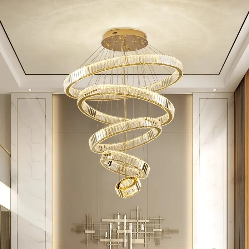 

Luxurious Multi-Layers Circular Ring Pendant Lamps Villa Spiral Staircase Living Room Atmospheric Ceiling Chandeliers Restaurant