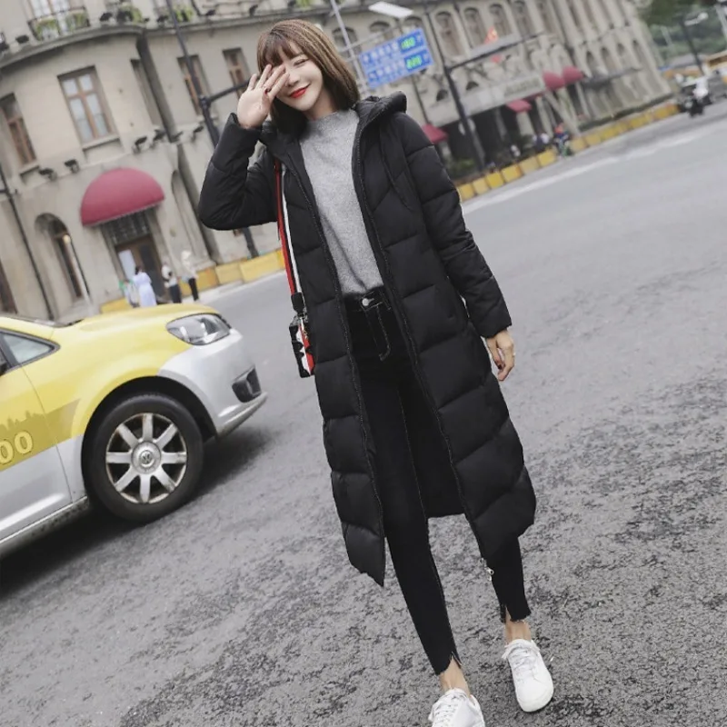 New Solid Slim Basic Style Streetwear Parkas Hooded Down Coats Autumn Winter Women Long Zipper Plus Size Warm Down Jacket New