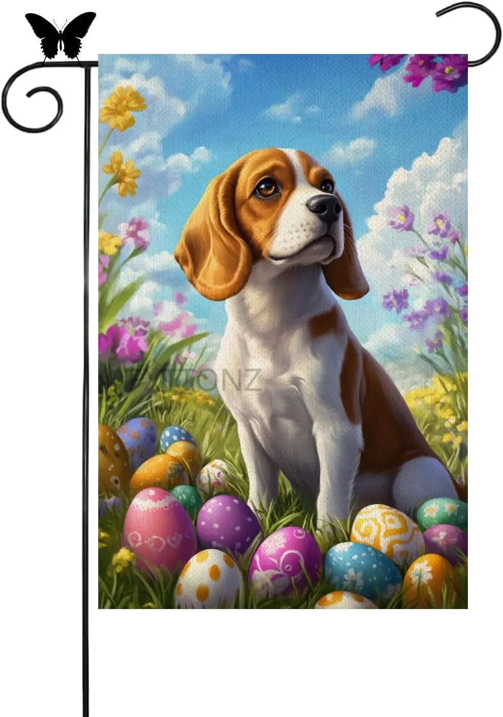 Happy Easter Beagle Garden Flags 12x18 Inch Double Sided Watercolor Easter Eggs Small Seasonal Decoration for Holiday Annive PPM