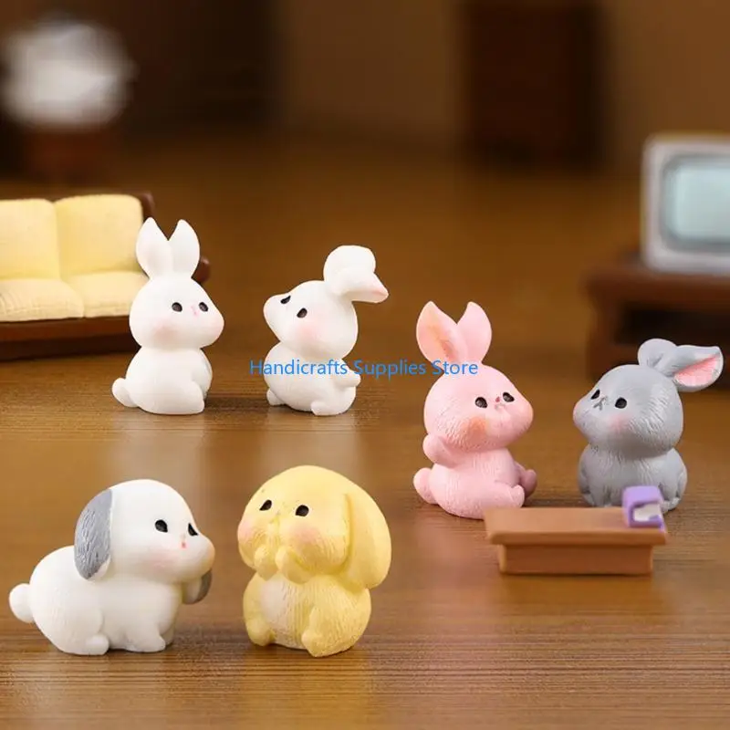 R1WA Easter Rabbit Figurine Miniatures Decor Add Touch of Happiness to Your Space DIY Ornaments Fairy Garden Figurines