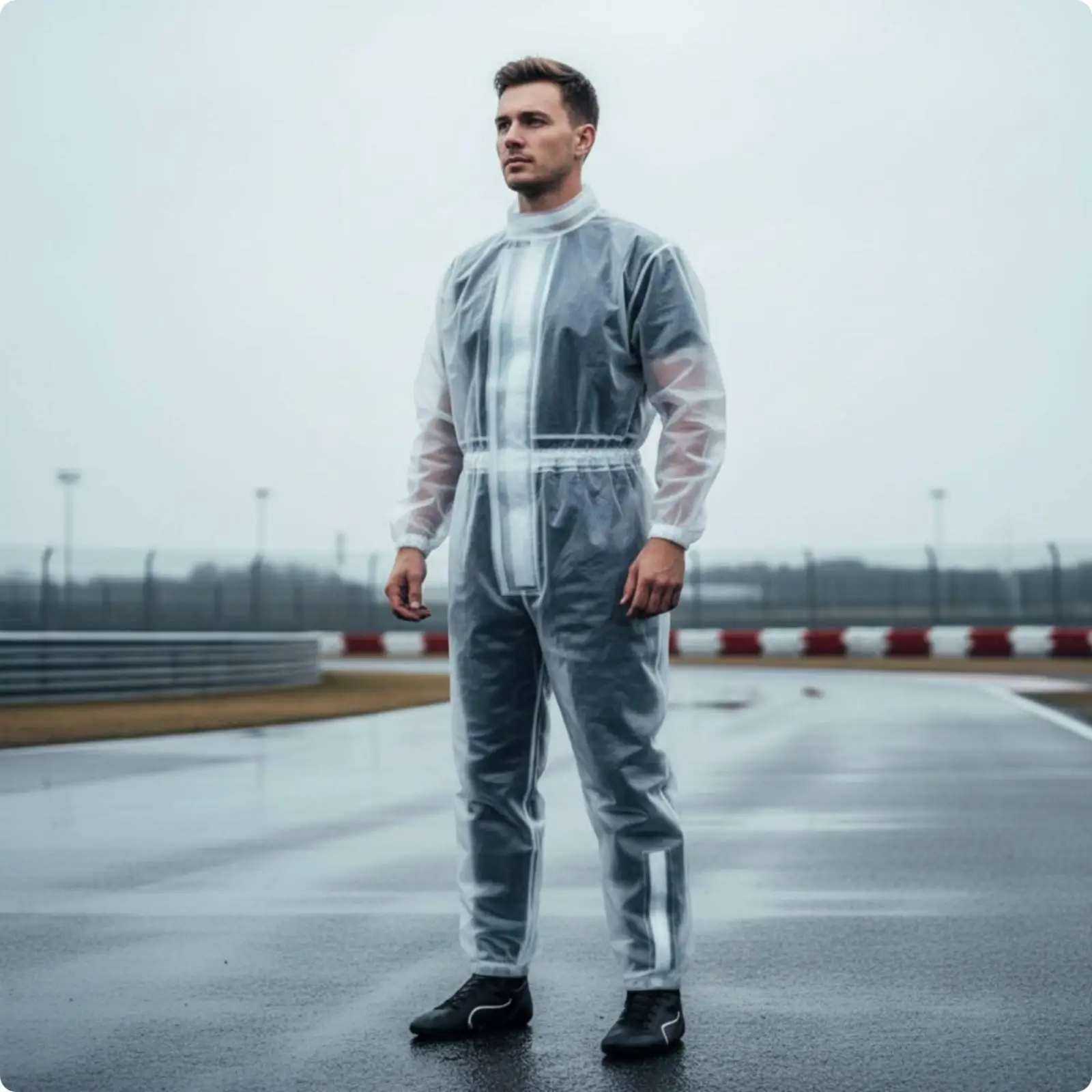 Full Body Transparent Rain Suit for Women Men Waterproof One Piece Rain Gear with Front Zipper for Outdoor Wet Weather Riding
