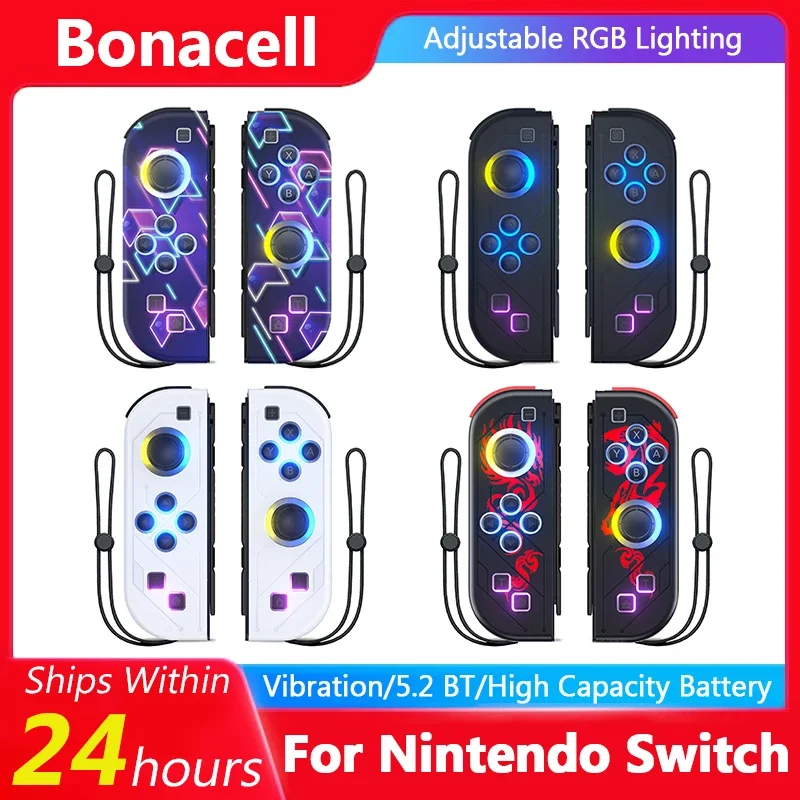 Gamepad For Nintendo Switch/OLED/Lite - RGB LED (L/R) Joypad , Turbo Dual Vibration Wireless Controller For NS Joycon