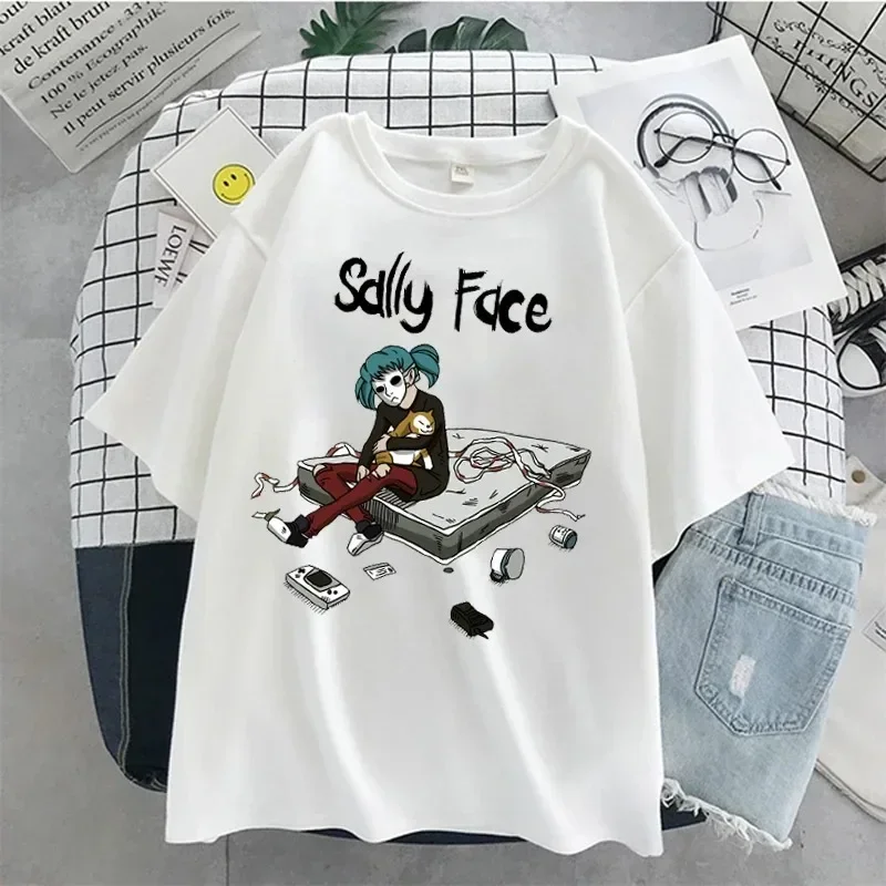 T-shirt con stampa Sally Face T-shirt da donna divertente casual a maniche corte T-shirt casual in cotone con motivo moda estiva T-shirt da strada