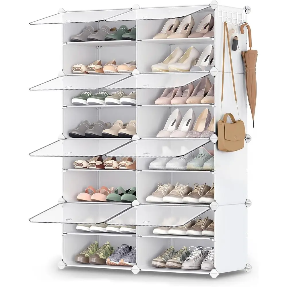 

Органайзер для обуви, 8-ярусный шкаф для хранения обуви или для прихожей, вмещает 32 пары обуви, регулируемый, цвет облачно-белый и трахеритовый.
