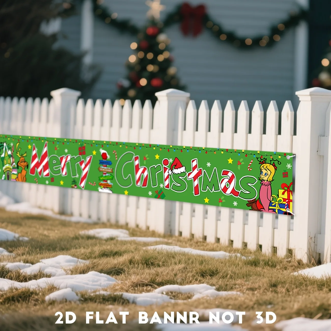 2D شقة راية عيد ميلاد سعيد سياج حزب راية Whoville الديكور عيد الميلاد الشتاء عطلة حزب العرض الأخضر ساحة الشرفة تسجيل Pho #3