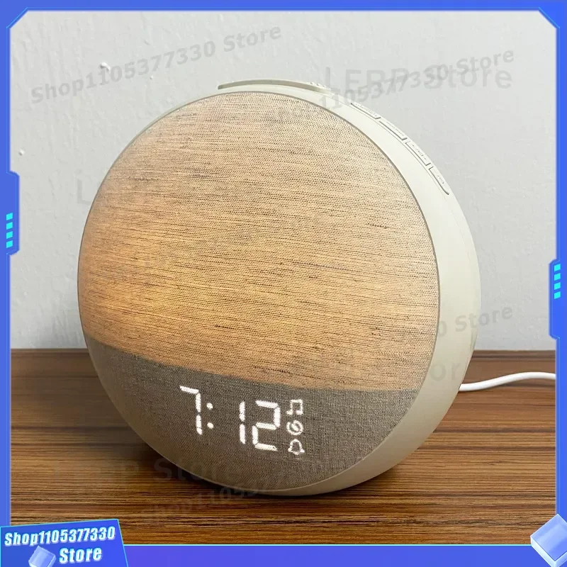 2025 White Noise Sleep Alarm Clock with Colorful Ambient Light Simulated Daylight Wake Up Lamp for Bedroom Relaxation Aid