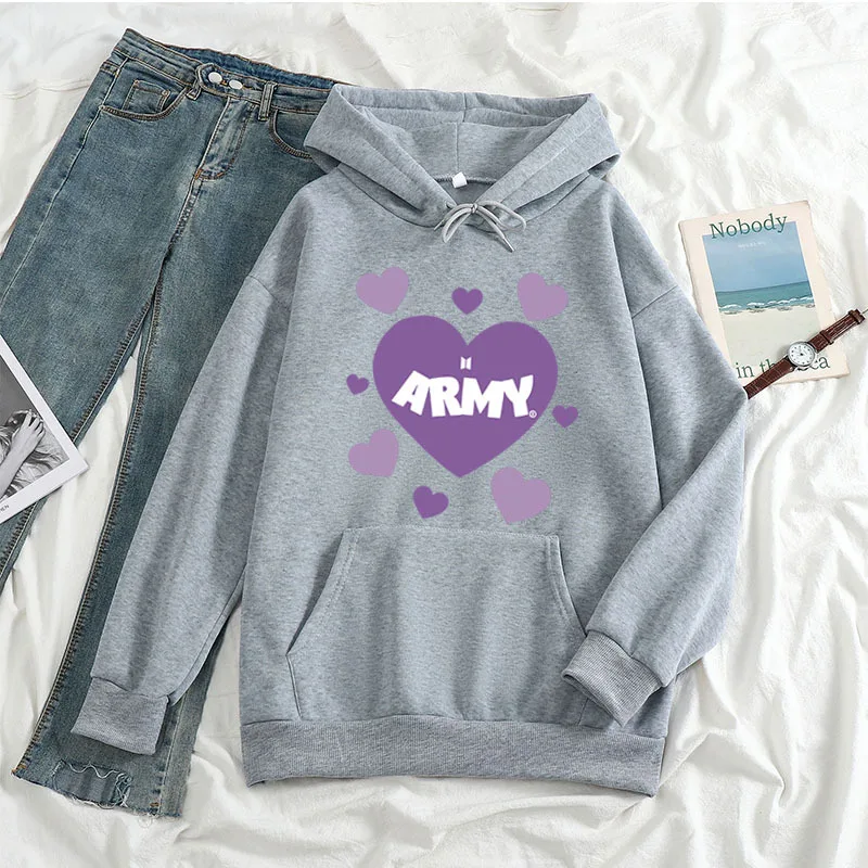 Kpop Style Hoodies Women Letter Army Album Hooded Y2K Casual Hoodie Couple Winter Sweatshirt Oversize Autumn Sport Outfit Women