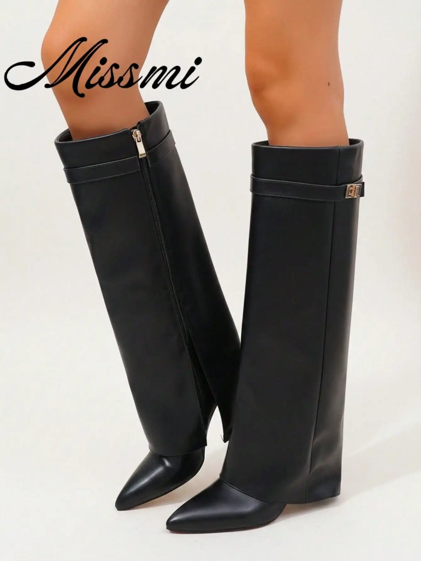 Fall/Winter 2025 Spring/Summer New European & American Pointed Toe Tall Boots Women, Slim Fit Straight Leg Shaft Boots, Wedge Heel Riding Boots，sx25090508941436316