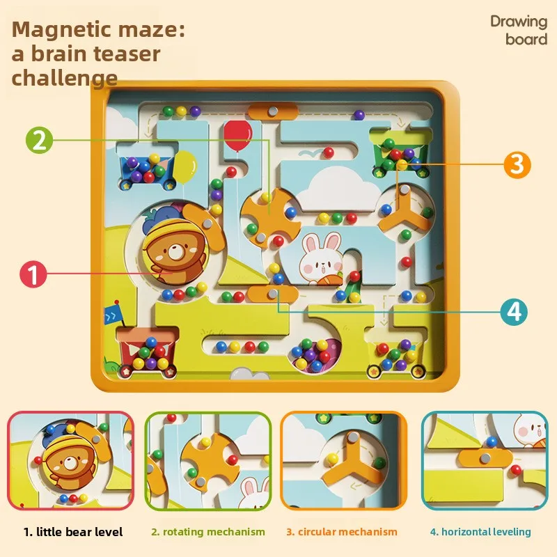 لوحة رسم مغناطيسية للأطفال، لعبة التحكم في القلم المغناطيسي التعليمية، المتاهة المغناطيسية مع الخرز المتداول ومتعة الفرز #3
