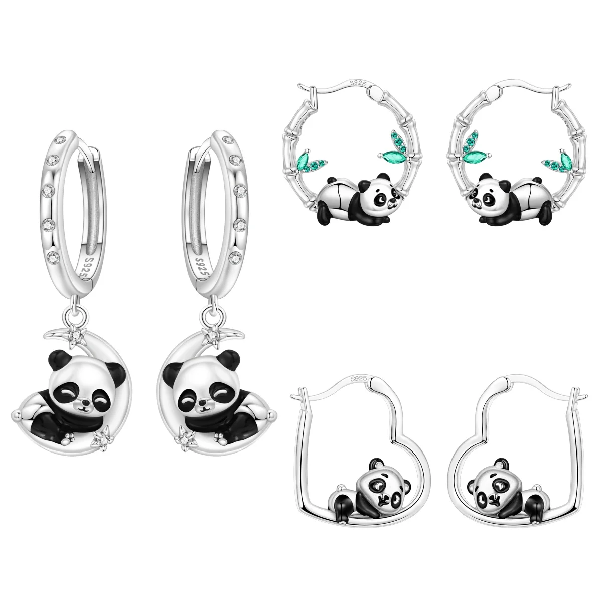 MISEFF 2025 925 Sterling Silver Classic Panda Heart Shape Hoop Earrings Zircon Silver Ellipse Earrings Lady Gifts Jewelry