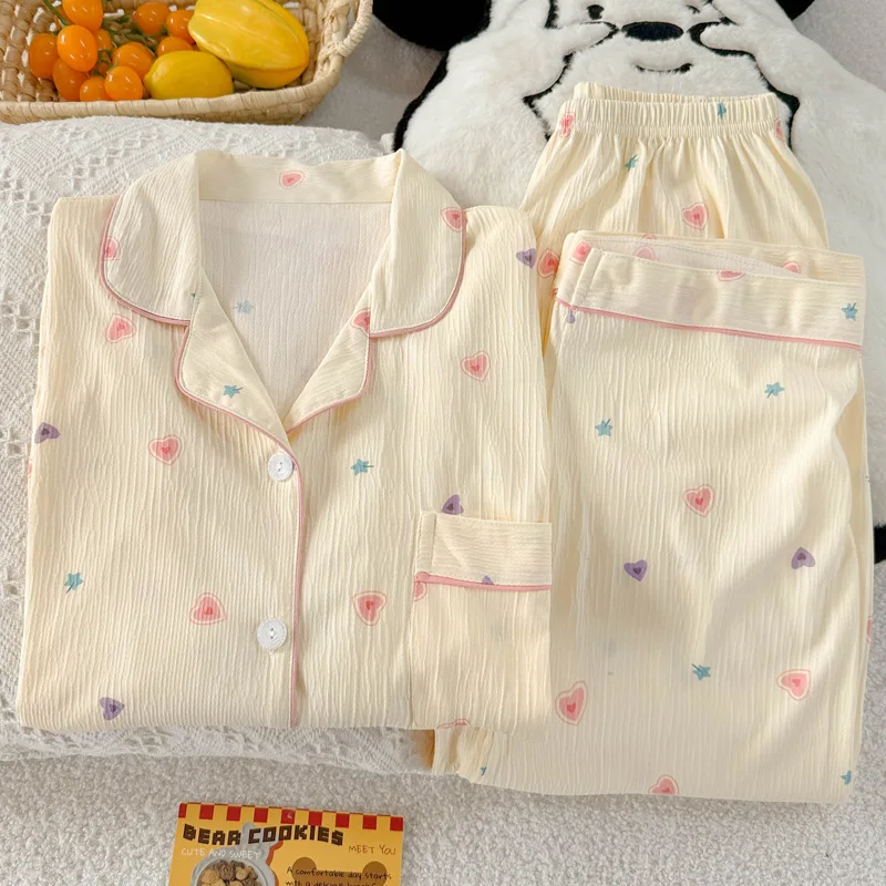 المرأة الربيع/الخريف وصول جديد طويلة الأكمام خفيفة الوزن الأكثر مبيعا القلب طباعة طالب ملابس خاصة غير رسمية مجموعة ملابس منزلية