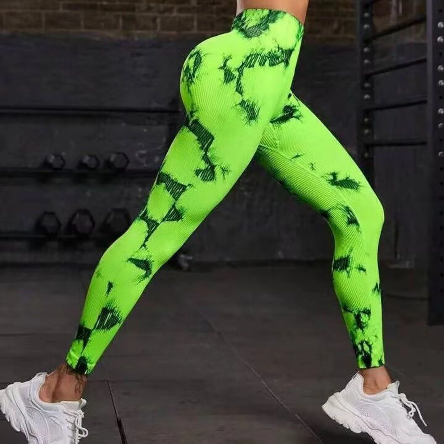 Women Knitted Leggings Tie Dye Gym Fitness Athletic Workout Elastic Leggins Yoga Pants Sports Training StripedTights Sportswear