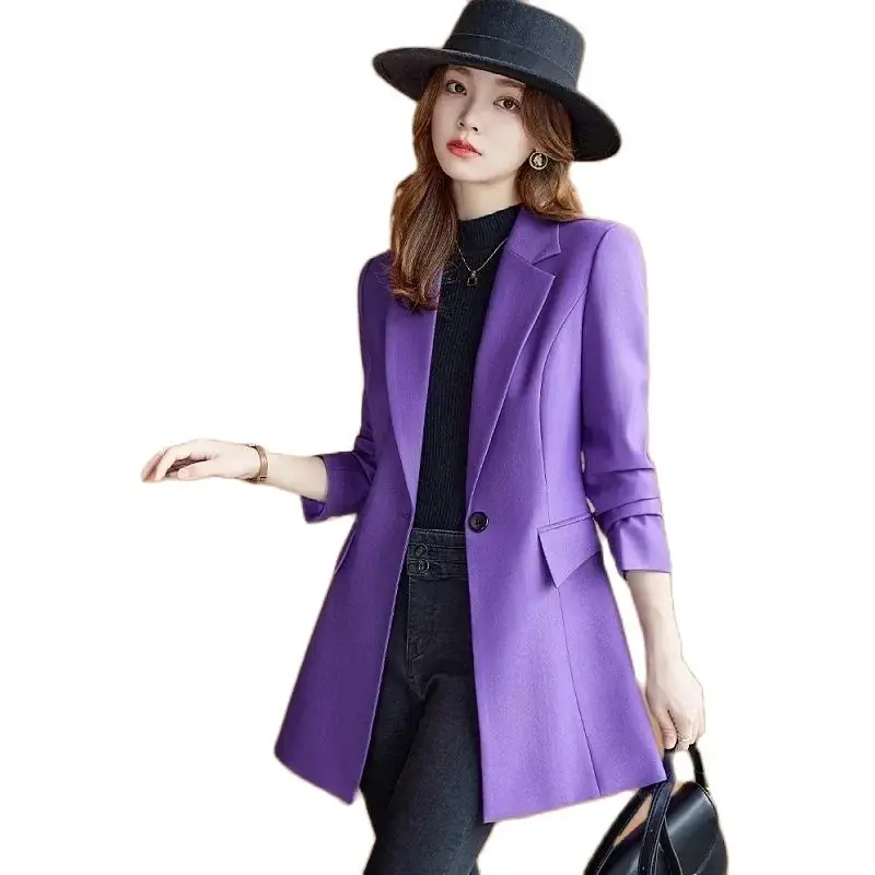 

Purple Suit Windbreaker Women's Autumn And Winter Fashion Temperament In 2024, Long Suit High-end Slim Casual Coat Tide.