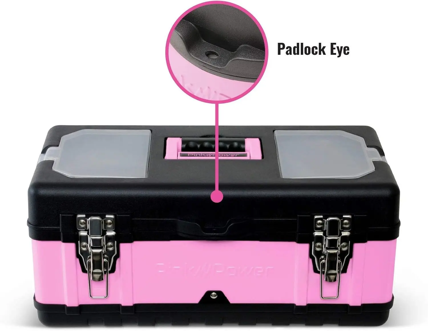 18 "โลหะขนาดเล็กและพลาสติกแบบพกพาน้ําหนักเบาสีชมพูล็อคกล่องเครื่องมือที่ว่างเปล่าหน้าอก - Craft Tote Storage Tool Case Organizer