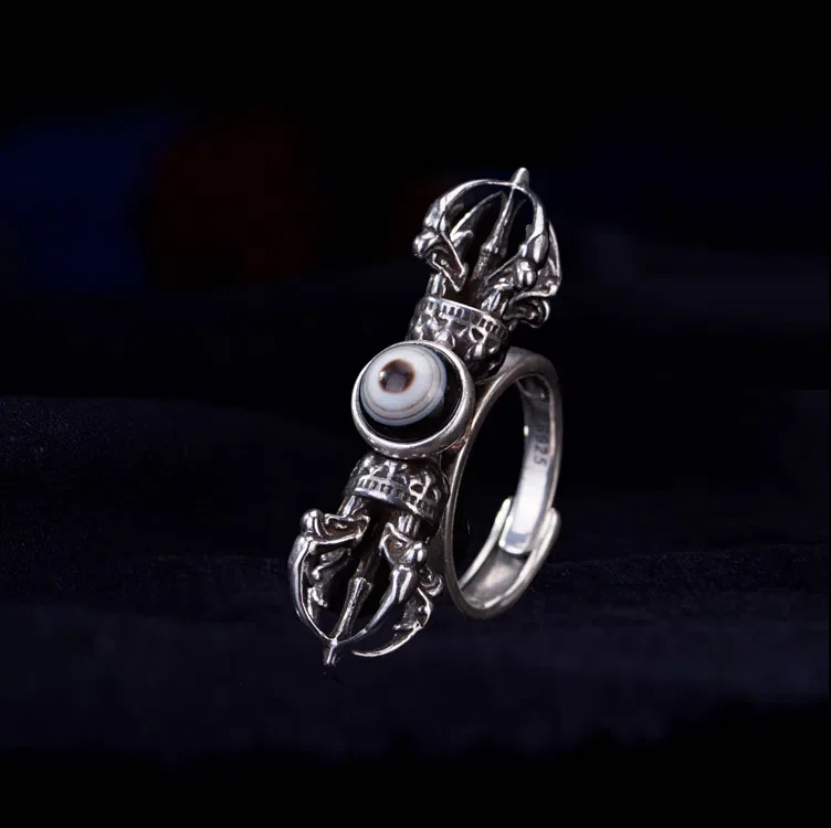 

Vintage Fashion Personality Silver Subduing Pestle Diamond Pestle Eye Ring Unisex Hip Hop Punk Open Ring Banquet Jewelry