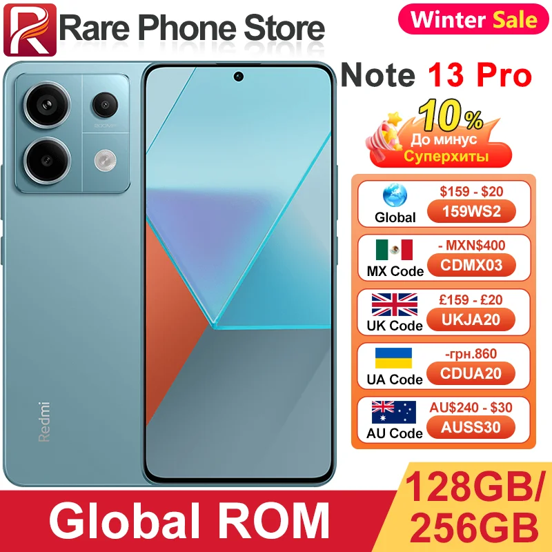 Global ROM Xiaomi Redmi Note 13 Pro 128GB/256GB/512GB Snapdragon 7s Gen 2 6.67 ” Screen 200MP+16MP Camera 5100mAh Battery 67W