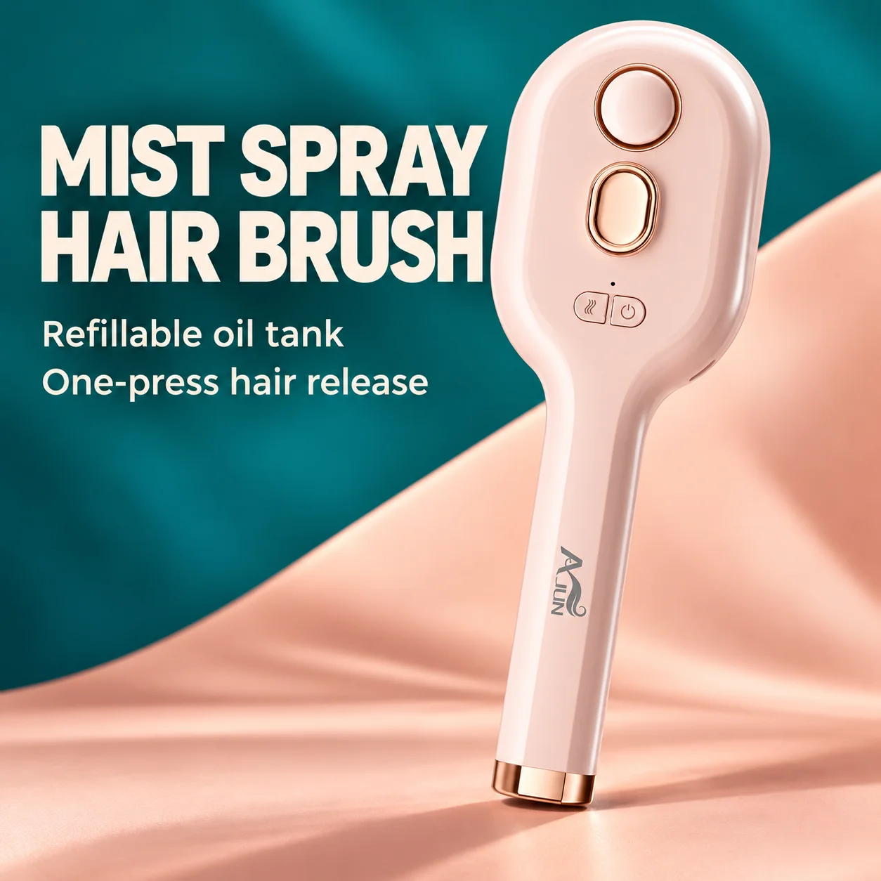 Mist Spray Hair Brush with Refillable Hair Oil Tank, One-Press Hair Release, Separate Mist and Power Buttons, Easy-to-Hold Handl