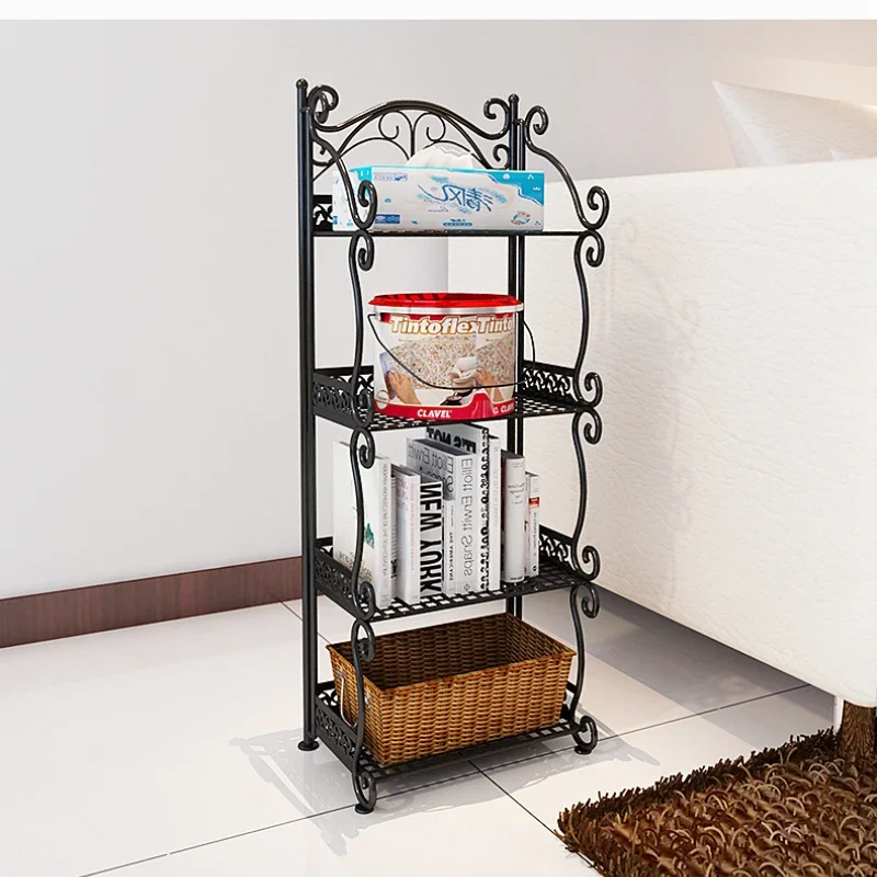 multi-layer bedroom Kitchen storage shelf Household wrought iron small bookshelf Storage rack Bathroom toilet