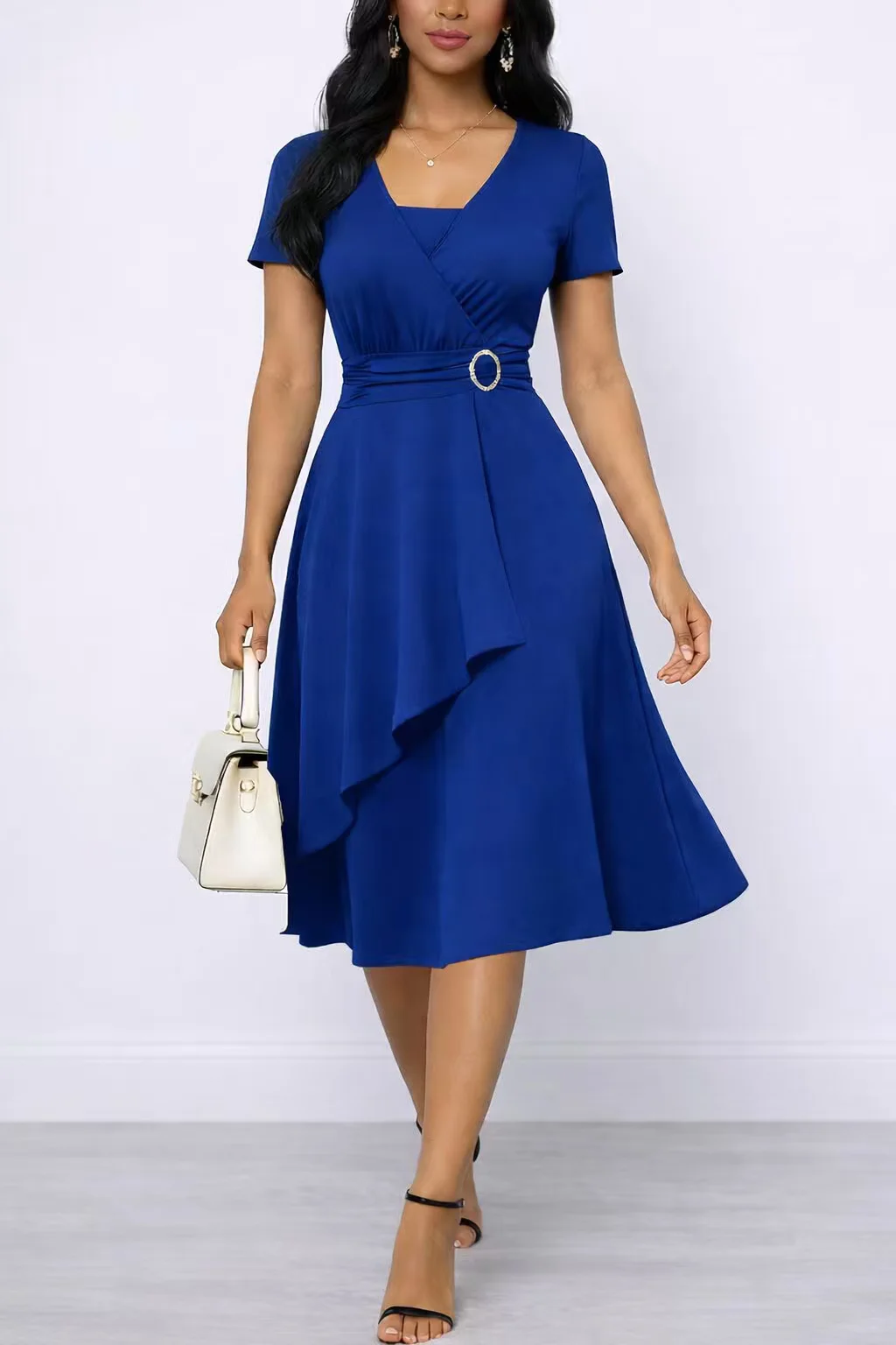 Gaun Midi Wanita Musim Panas L - French Vintage Floral Midi Dress ulasan dan harga
