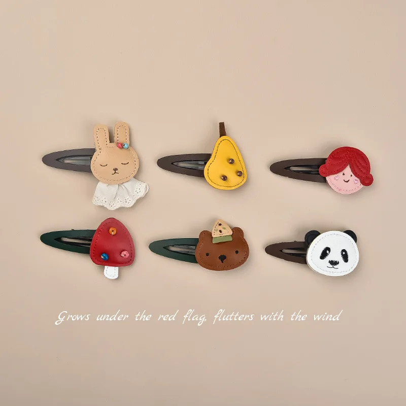 

Children Leather Hair Barrettes Animal BB Clips Girls Side Hairpins Fruit Theme Hair Ornaments