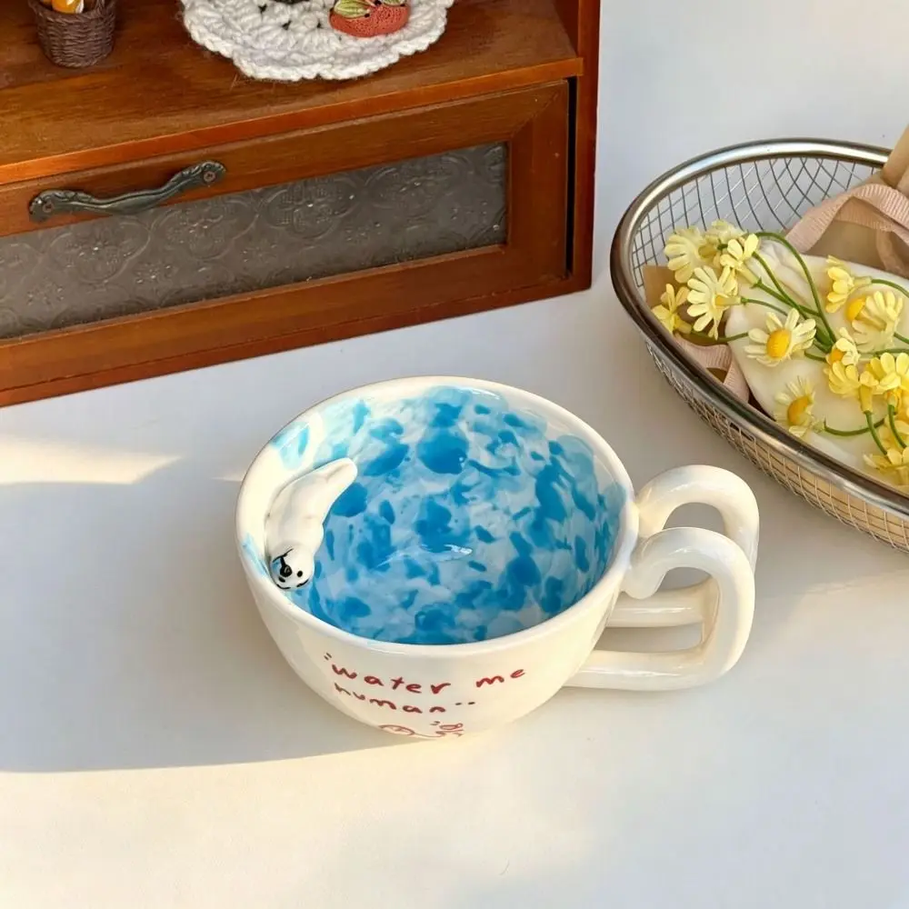 Cartoon Cute Seal Swimming Pool Ceramic Mug Ceramic 3D Figure Coffee Cup Seal Penguin Cup and Saucer Set Milk Tea Cup