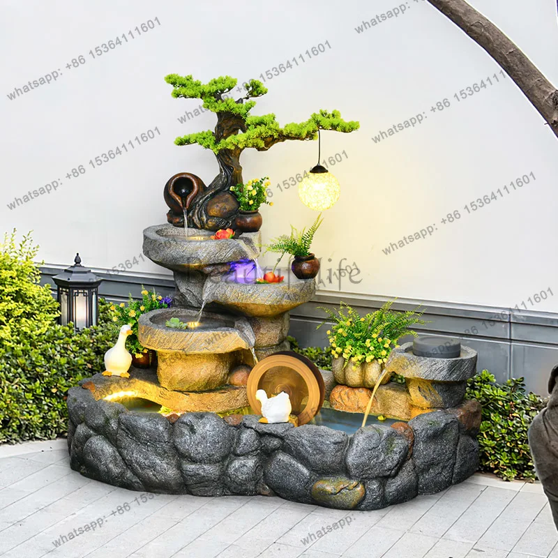 PG Balcony Garden Pastoral Fountain Circulating Water Lucky Feng Shui Wheel Fish Farming Pool Tank Landscape