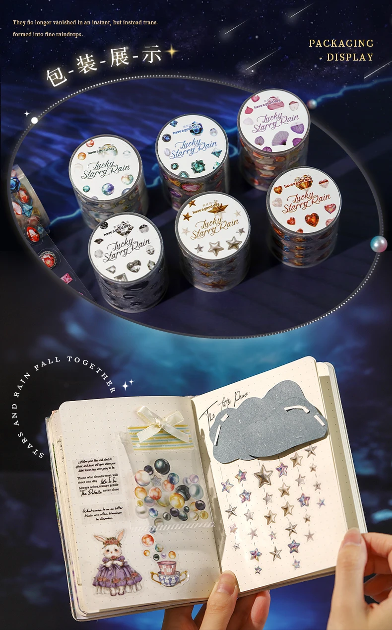 Journal GO 5cmx2m Lucky Starry Rain Tape Aufkleber für Kartenherstellung, Scrapbook, dekorative Collage, Junk Journal, Masking Tape – Detail 10