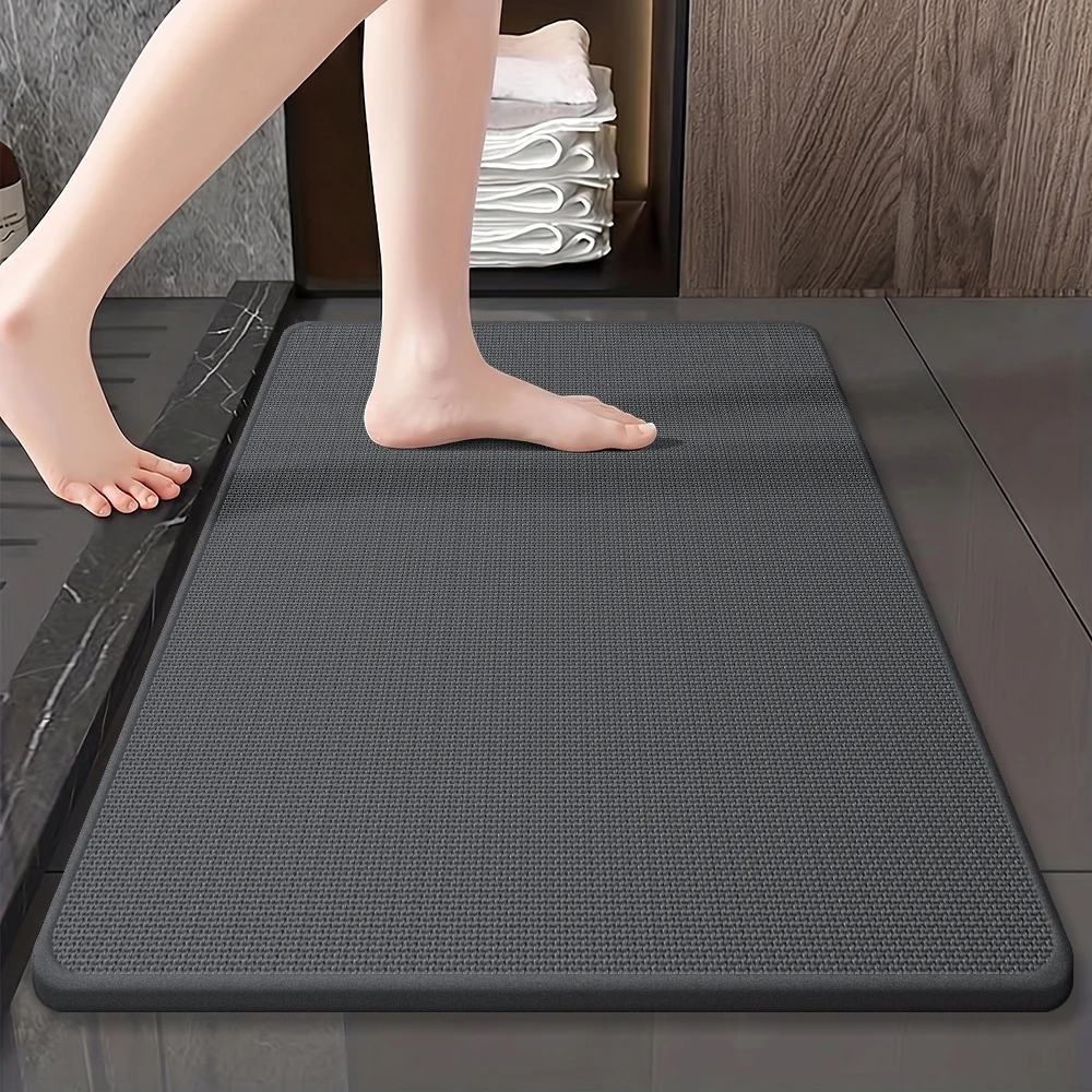 Woven-Texture Square Bath Mat, Water Absorbent Floor Rug with Rubber Backing, Non-Slip Design for Bathroom, Toilet and Entrance