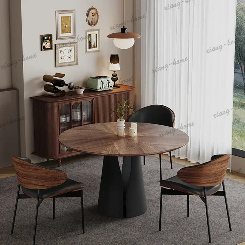 LJY Medieval Style Rock Plate Dining Table Modern Solid Wood Vintage Creativity Round Table Kitchen Dining Room Furnitur Móveis