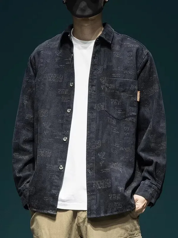 

American Sle Casual Loose Long Sve Bla irt Men's Spring New Faion Big Size Leisure irt Jaet Men's Wear