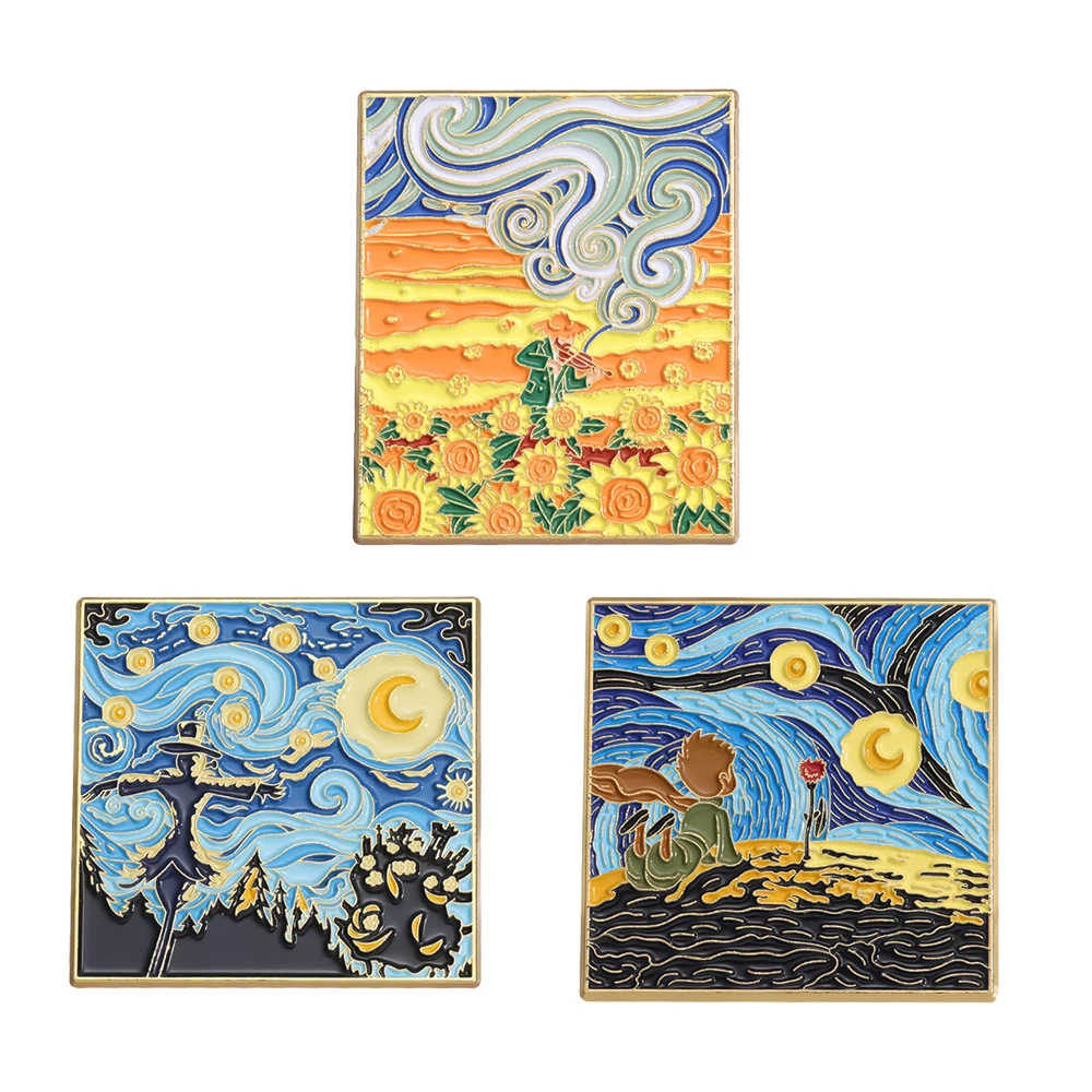 Van Gogh Enamel Pin Night Sky Brooches Lapel Pins Badge on Backpack Clothing Accessories Fashion Jewelry Gifts for Fans Friends